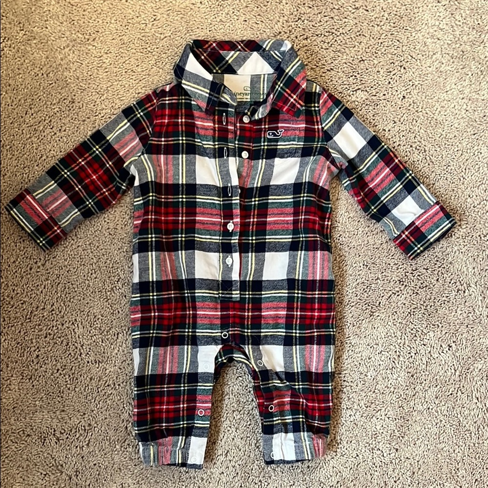 Vineyard Vines Red, Navy & White Plaid Baby One-Piece Bodysuit